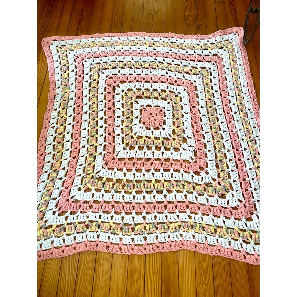 Handmade Crochet Blanket peach Granny Square Afghan boho 56x56
